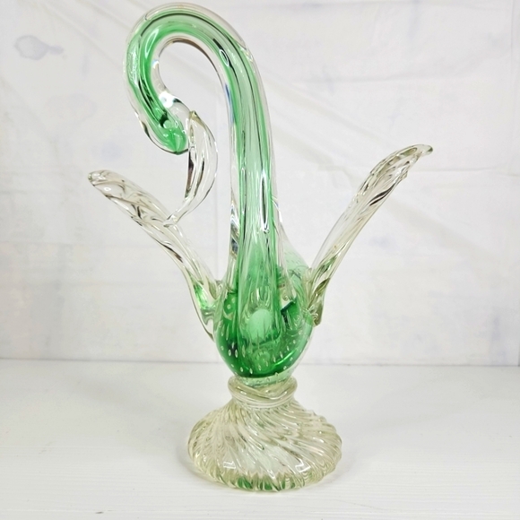 Vintage Murano Art Glass Swan Bird Clear and Green Italy Very Rare Pieces